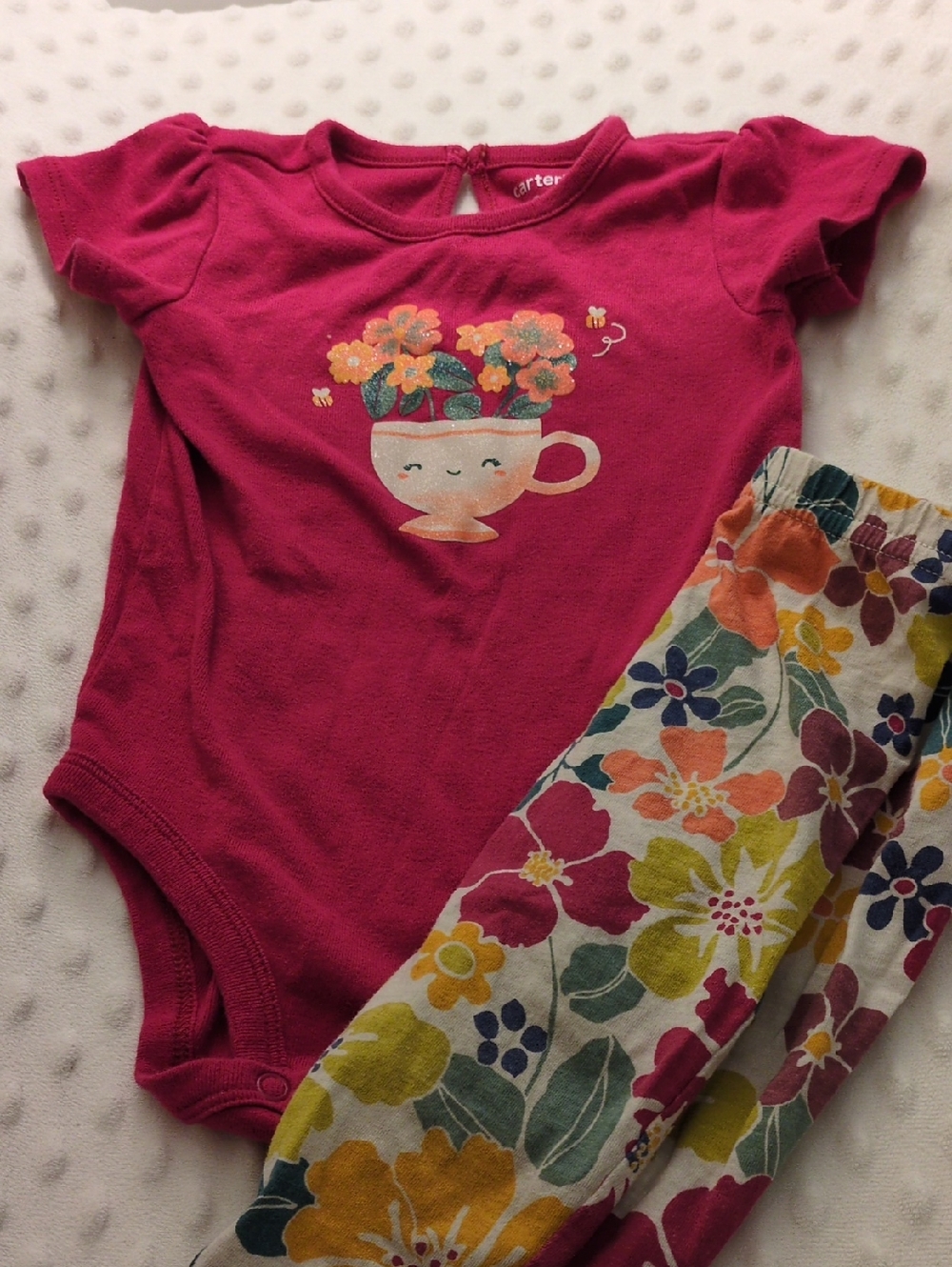 Carter's Fuchsia Cup Print Bodysuit with Floral Leggings, 9m